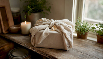 Eco-friendly wrapped gift with candle silhouette
