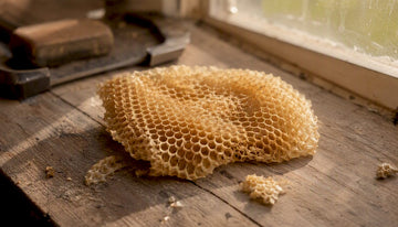 Close-up of natural beeswax honeycomb
