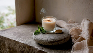 Burning meditation candle in natural setting