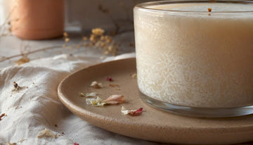 Close-up of frosted soy candle surface