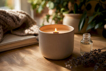 Candle flame burning coconut soy wax with wooden wick