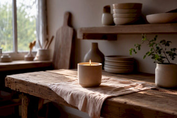 Candle flame flickering softly in natural light
