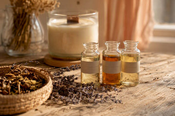 Fragrance oils representing top, heart, and base notes