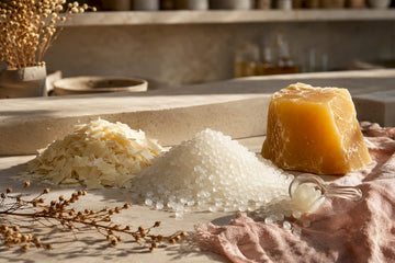 Three natural wax forms in a studio