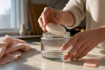 Hands removing wax from glass jar
