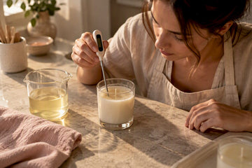 Candle maker testing coconut wax temperature