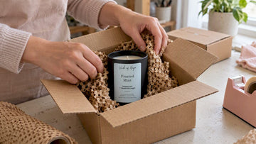 Wick of Hope candle packed for shipping