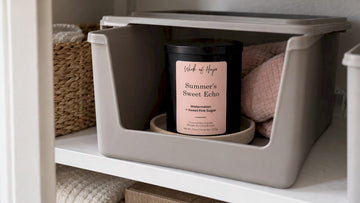 Lidded candle stored safely in a cool closet