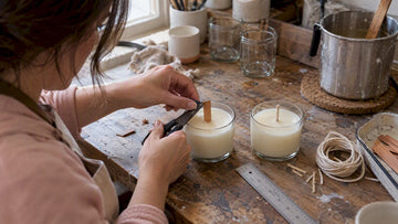 Maker trimming wooden and hemp candle wicks
