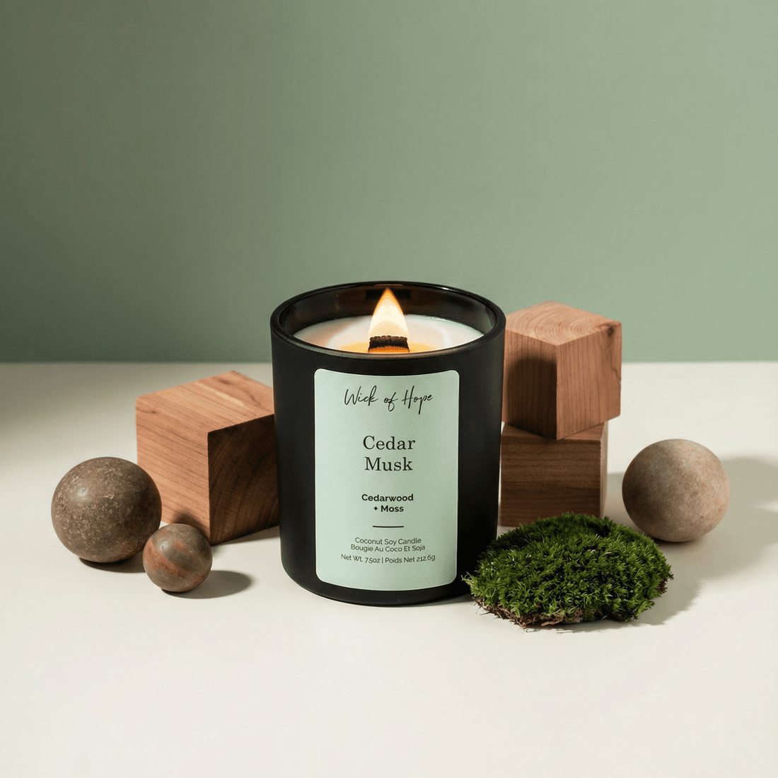 Cedar Musk Candle | Cedarwood + Moss - Wick of Hope