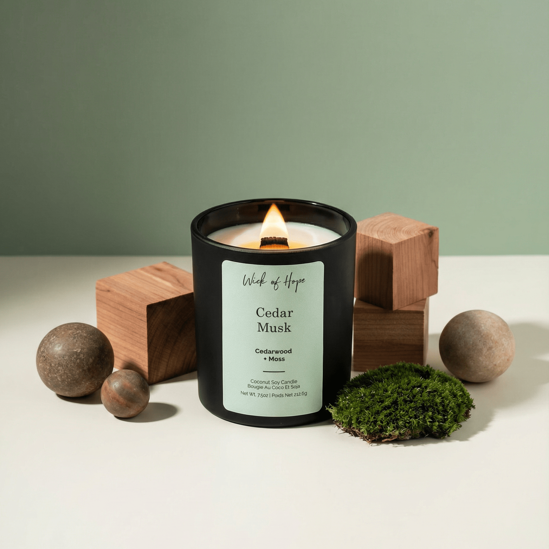 Cedar Musk Candle | Cedarwood + Moss - Wick of Hope