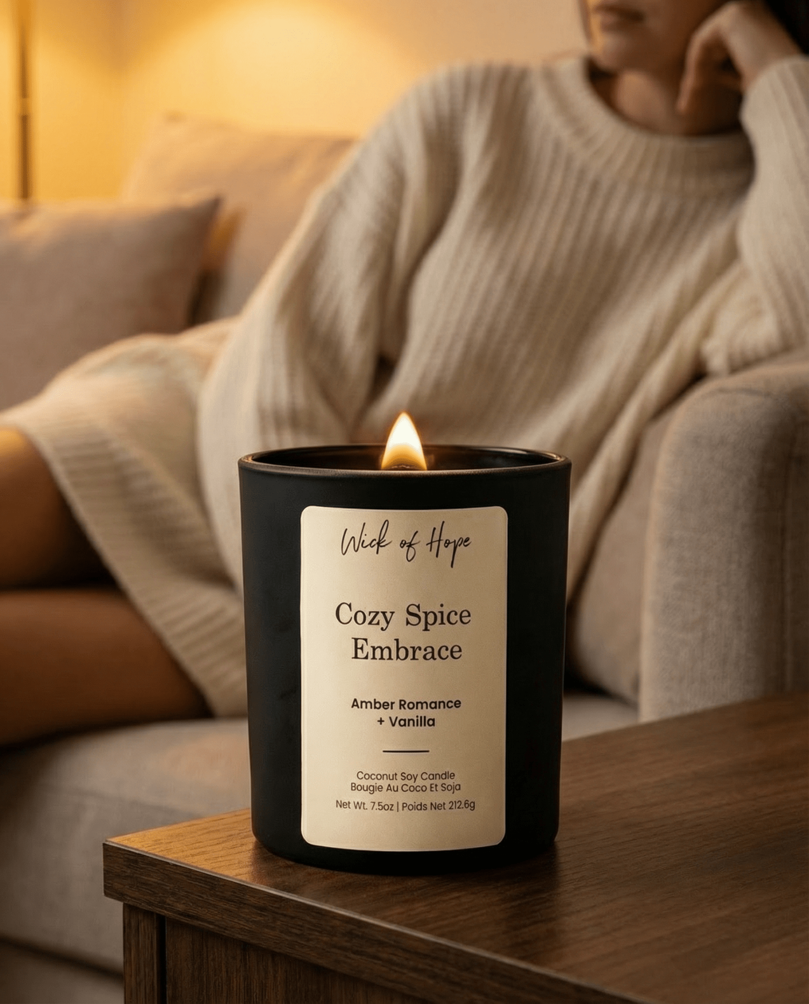 Cozy Spice Embrace Candle | Amber Romance + Vanilla - Wick of Hope