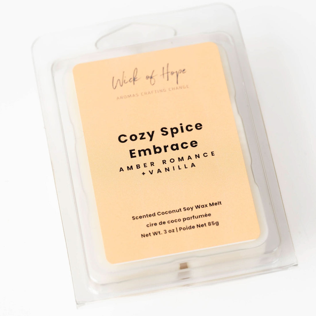 Cozy Spice Embrace Wax Melt | Amber Romance + Vanilla - Wick of Hope