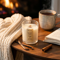 Cozy Spice Embrace Mini candle, 3.7oz amber romance and vanilla coconut soy candle in clear glass