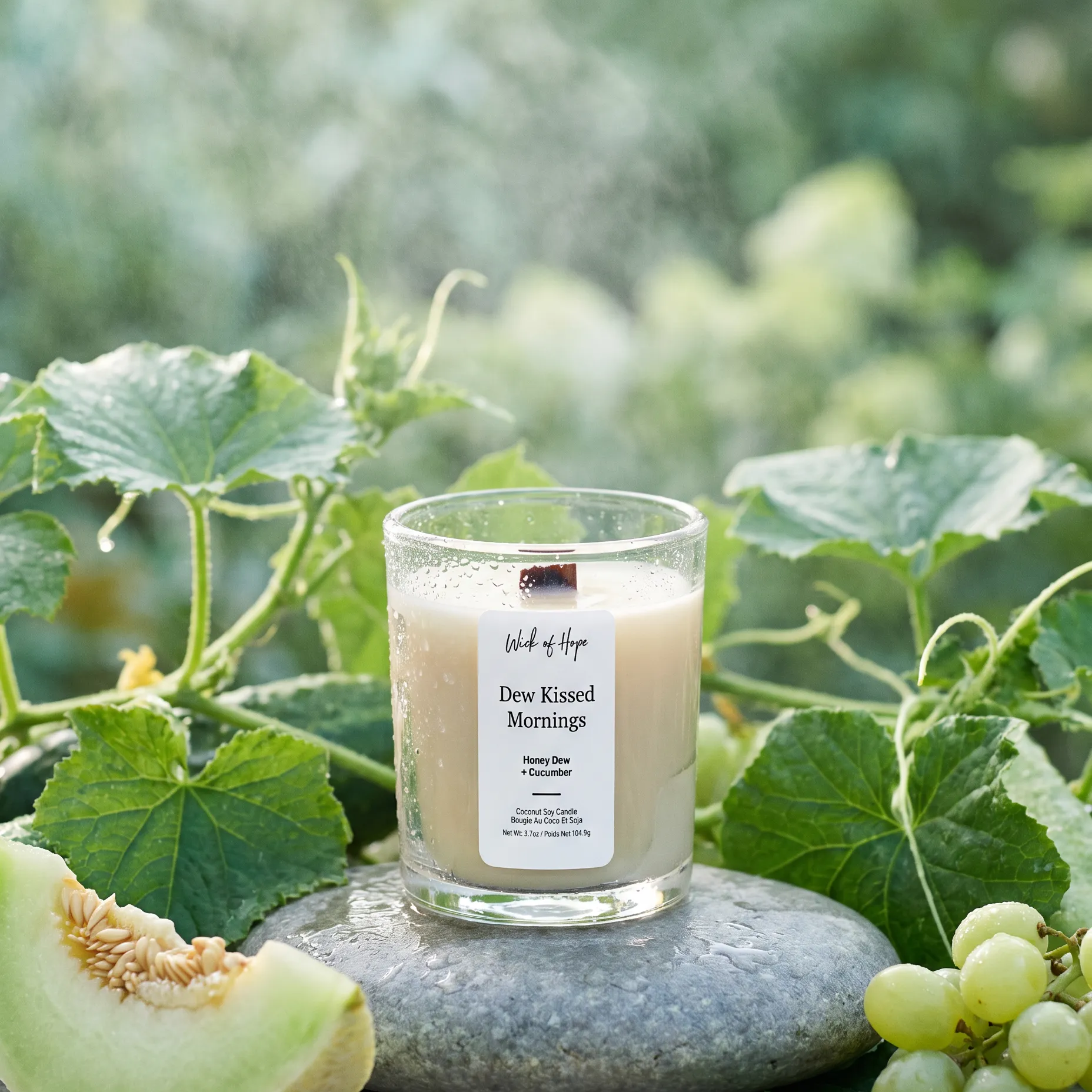 Dew Kissed Mornings Mini candle, 3.7oz honeydew and cucumber coconut soy candle in clear glass