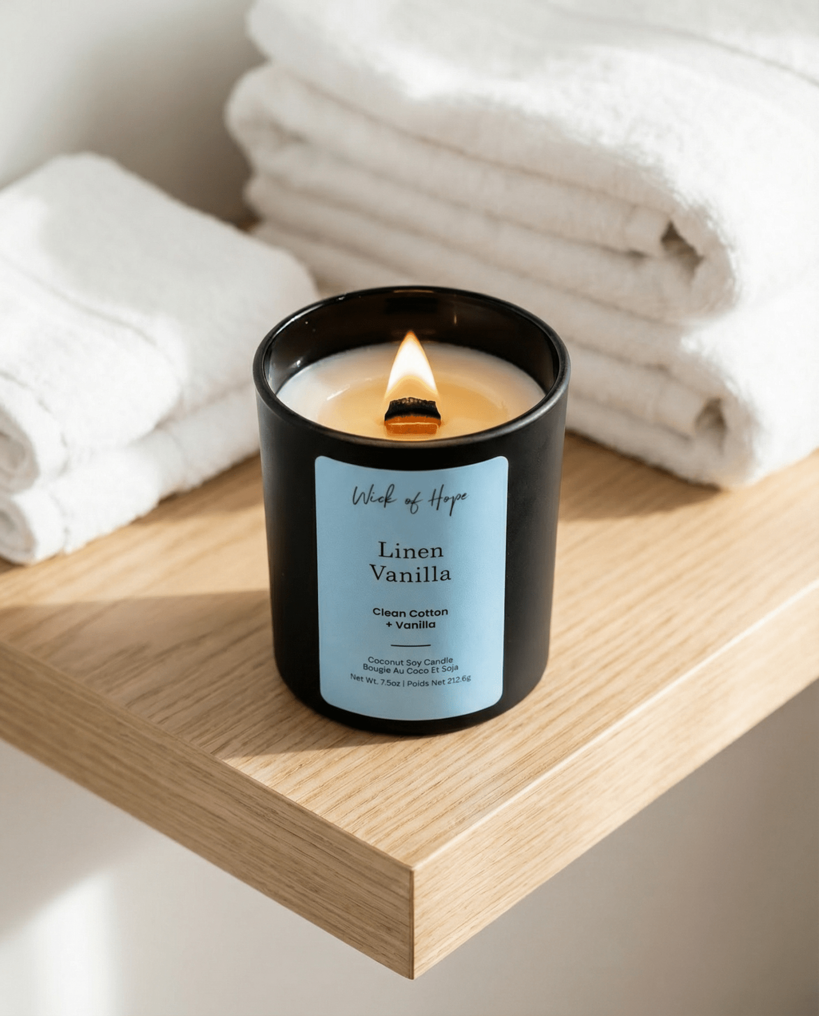 Linen Vanilla Candle | Clean Cotton + Vanilla - Wick of Hope
