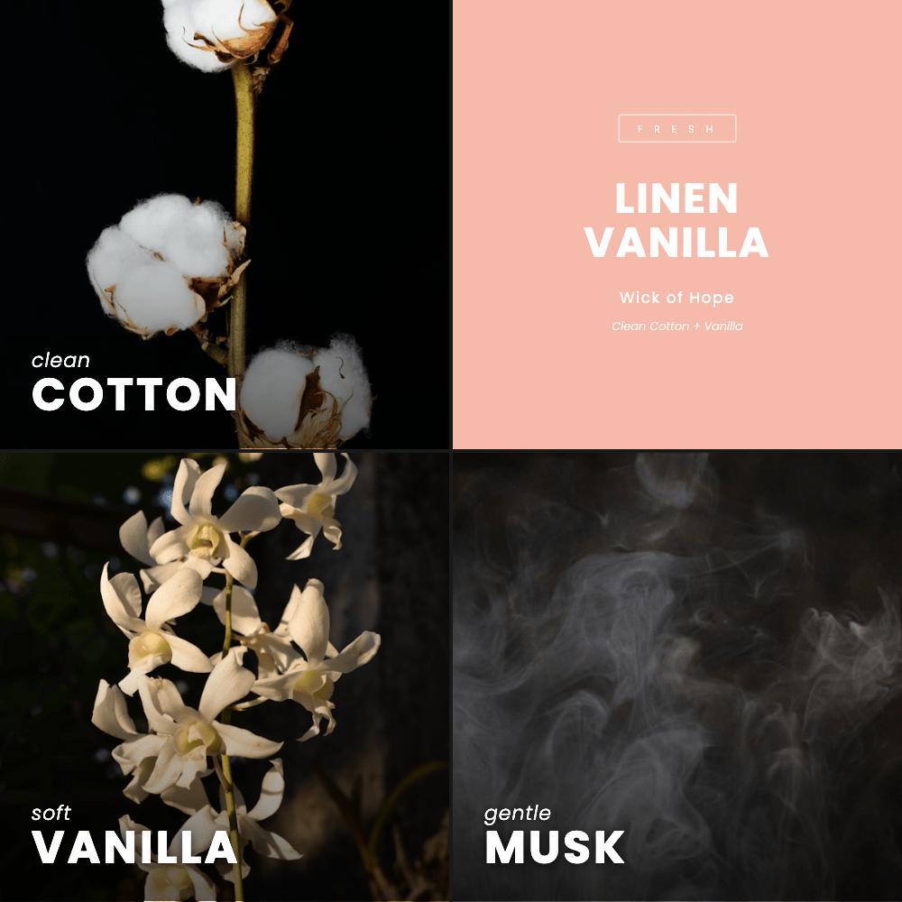 Linen Vanilla Candle | Clean Cotton + Vanilla - Wick of Hope