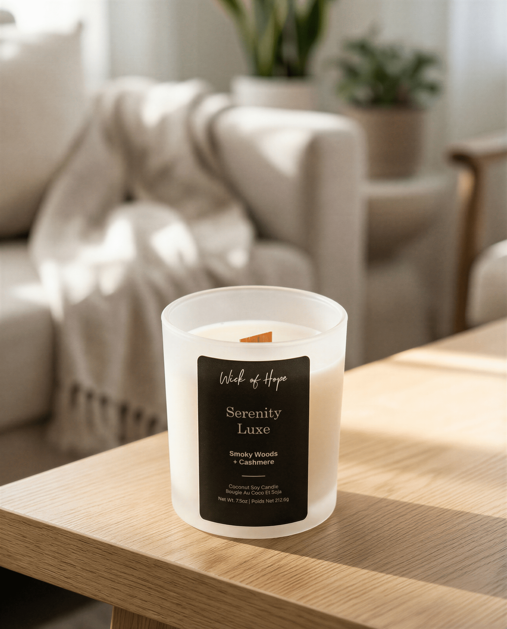 Serenity Luxe Candle | Smoky Woods + Cashmere - Wick of Hope