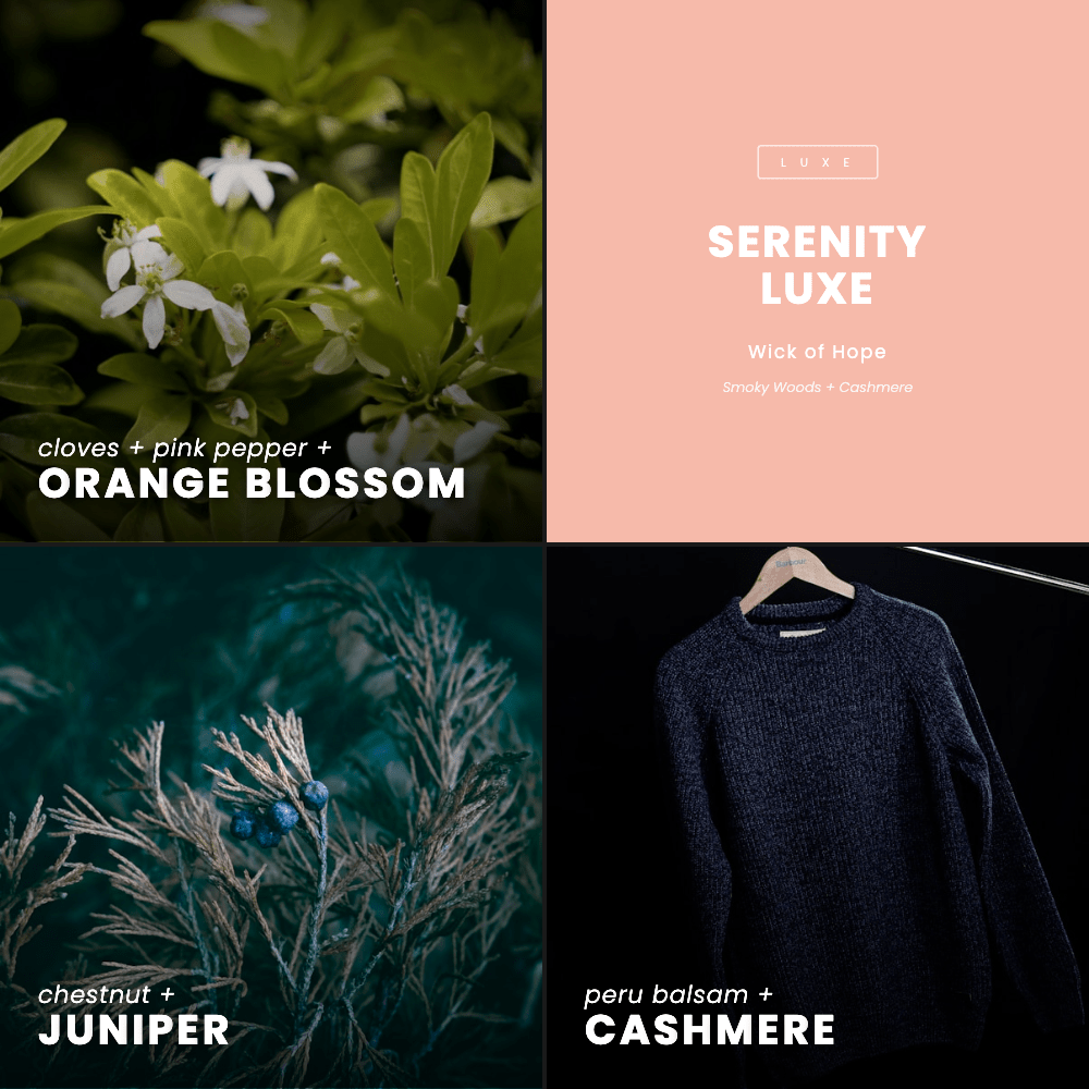 Serenity Luxe Candle | Smoky Woods + Cashmere - Wick of Hope