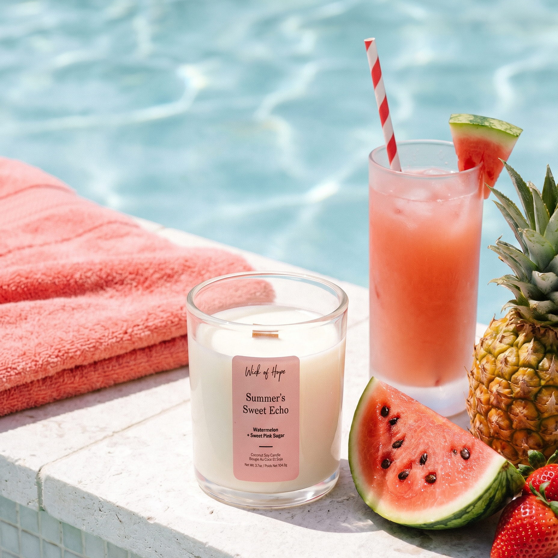 Summer's Sweet Echo Mini candle, 3.7oz watermelon and sweet pink sugar coconut soy candle in clear glass