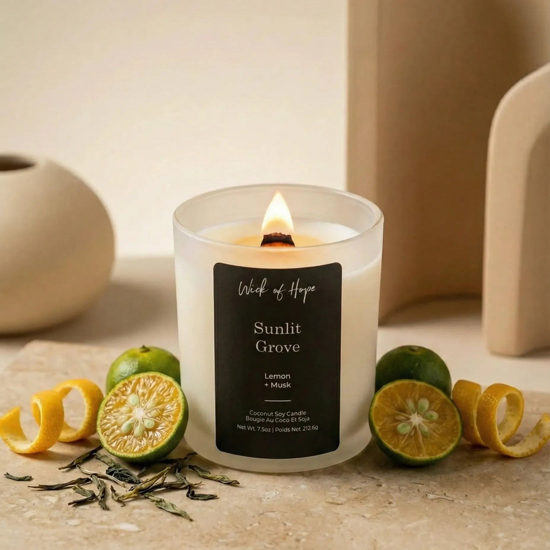 Sunlit Grove Candle | Lemon + Musk - Wick of Hope